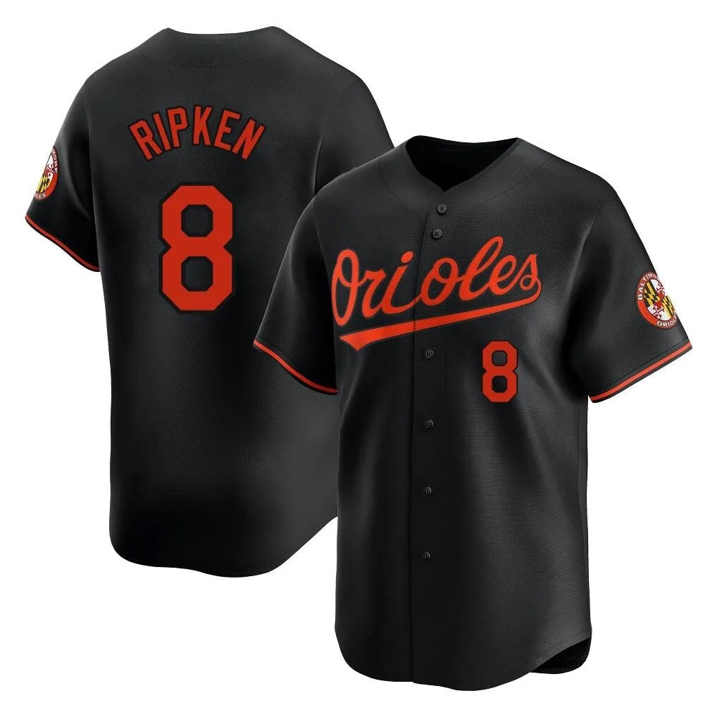B.Orioles #8 Cal Ripken Player Black Limited Home Game Gdoa Stitched Jerseys