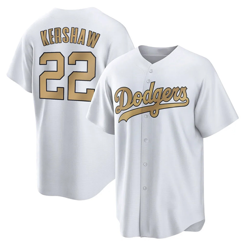 LA.Dodgers #22 Clayton Kershaw Player Gold Collection Game Home Gdoa Stitched Jerseys
