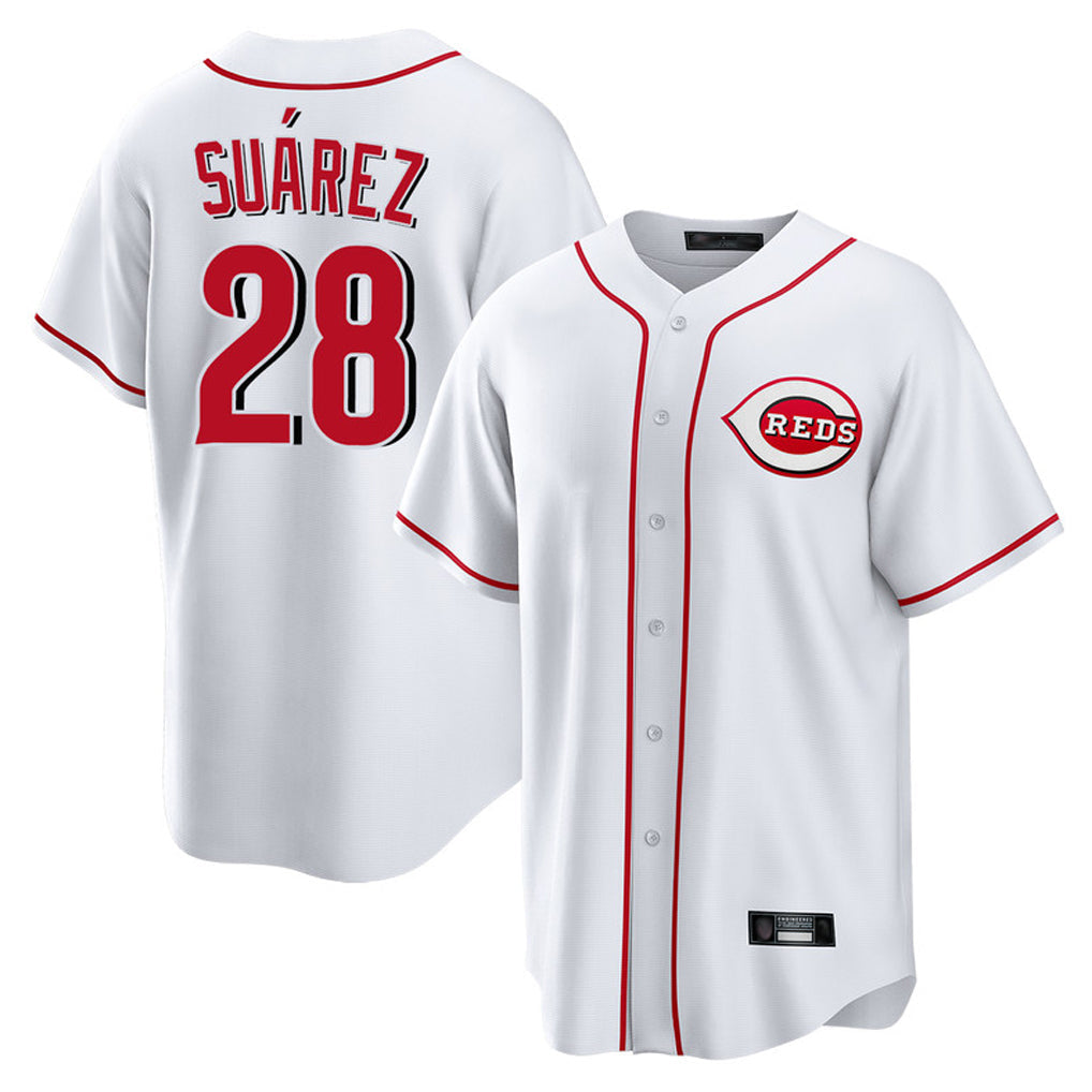 C.Reds #28 Eugenio Su¨¢rez Player White Game Home Gdoa Stitched Jerseys