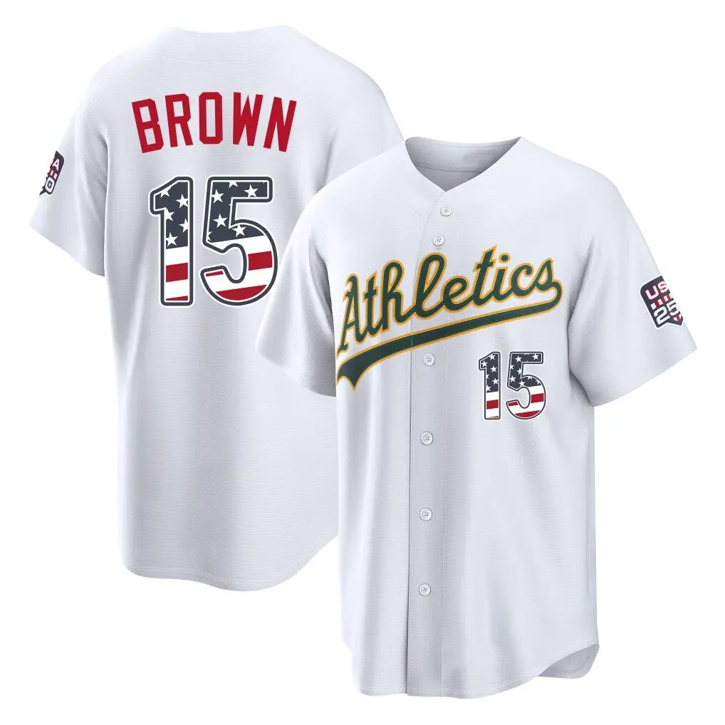 Athletics #15 Seth Brown Player White USA 250 Fourth of July Home Game Gdoa250Ys Stitched Jerseys