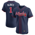 A.Braves #1 Ozzie Albies Player Navy Limited Elite Home Game Gdoa Stitched Jerseys