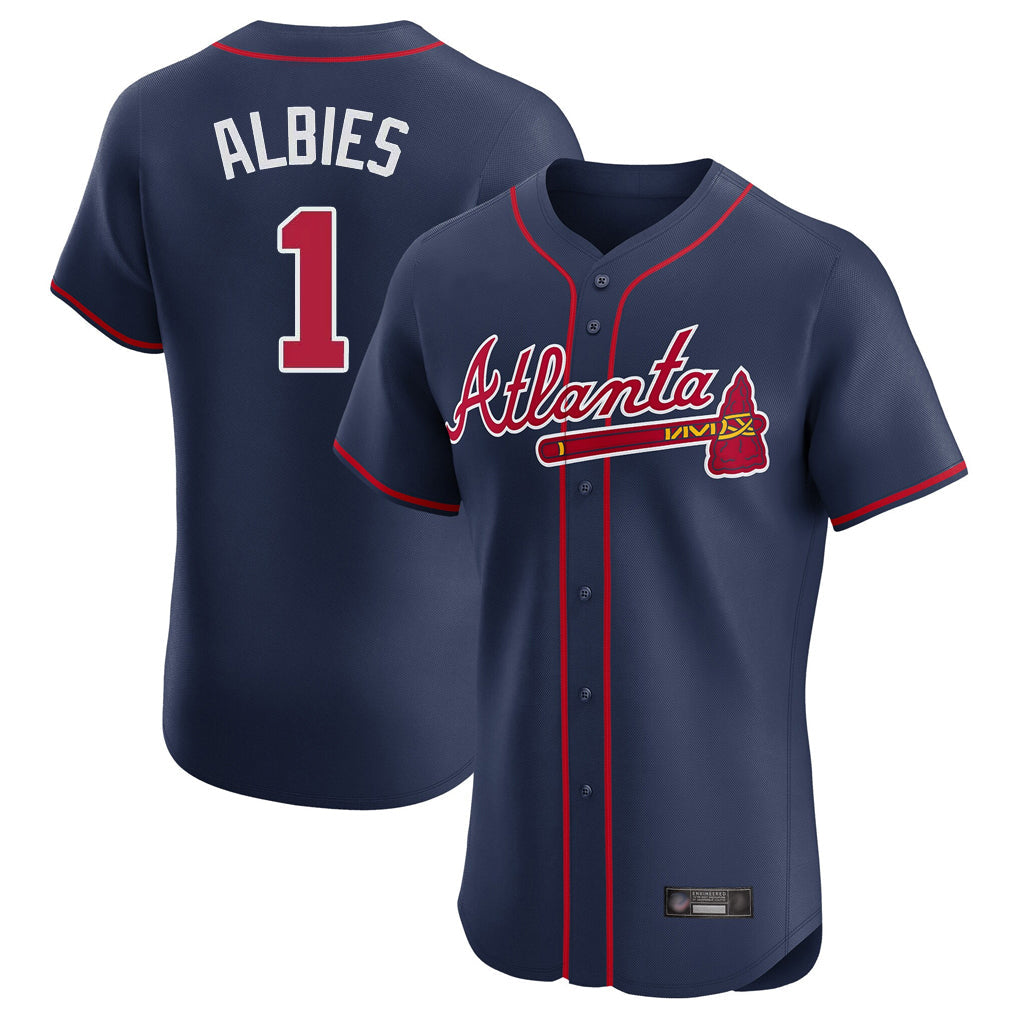 A.Braves #1 Ozzie Albies Player Navy Limited Elite Home Game Gdoa Stitched Jerseys