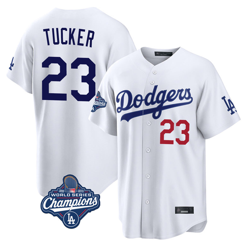 LA.Dodgers #23 Kyle Tucker Player White World Series Meet Home Game Gdoa Stitched Jerseys