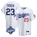LA.Dodgers #23 Kyle Tucker Player White World Series Meet Home Game Gdoa Stitched Jerseys