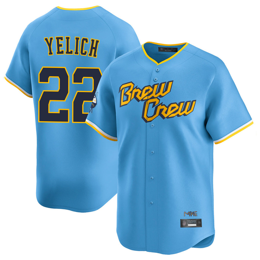 M.Brewers #22 Christian Yelich Player Light Blue City Connect Home Limited Gdoa Stitched Jerseys