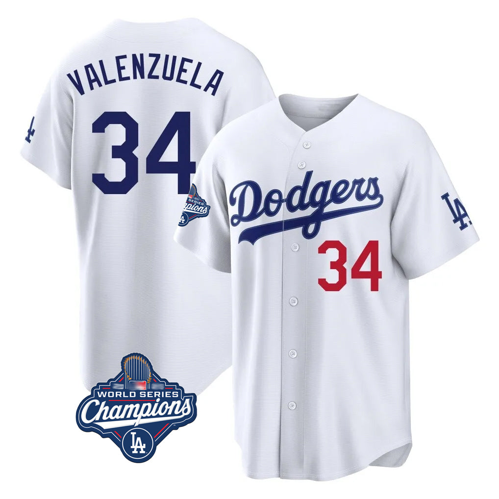 LA.Dodgers #34 Fernando Valenzuela Player White World Series Meet Home Game Gdoa Stitched Jerseys
