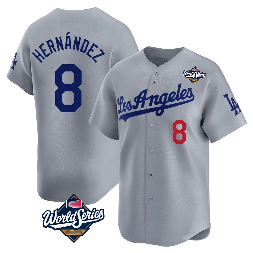 LA.Dodgers #8 Enrique Hern¨¢ndez Player Gray World Series Limited Home Gdoa Stitched Jerseys