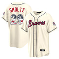 A.Braves #29 John Smoltz Player Cream USA 250 Fourth Of July Limited Home Game Gdoa250Ys Stitched Jerseys