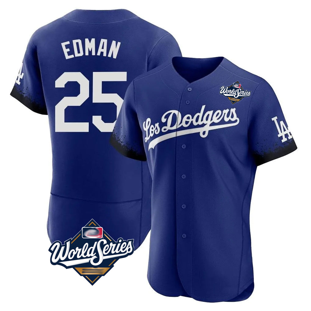 LA.Dodgers #25 Tommy Edman Player Royal World Series City Connect Elite Home Gdoa Stitched Jerseys