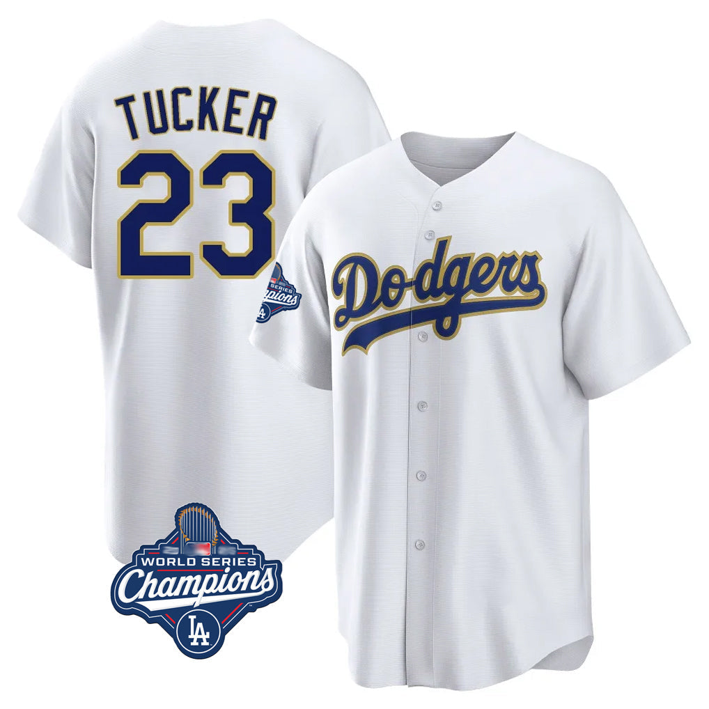LA.Dodgers #23 Kyle Tucker Player Gold White World Series Meet 2026 Collection Stadium Game Gdoa Stitched Jerseys