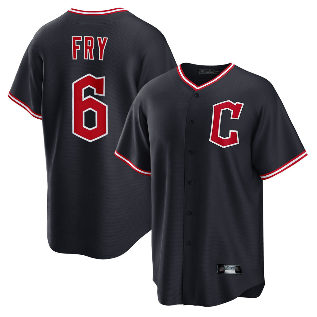 C.Guardians #6 David Fry Player Navy Home Game Gdoa Stitched Jerseys