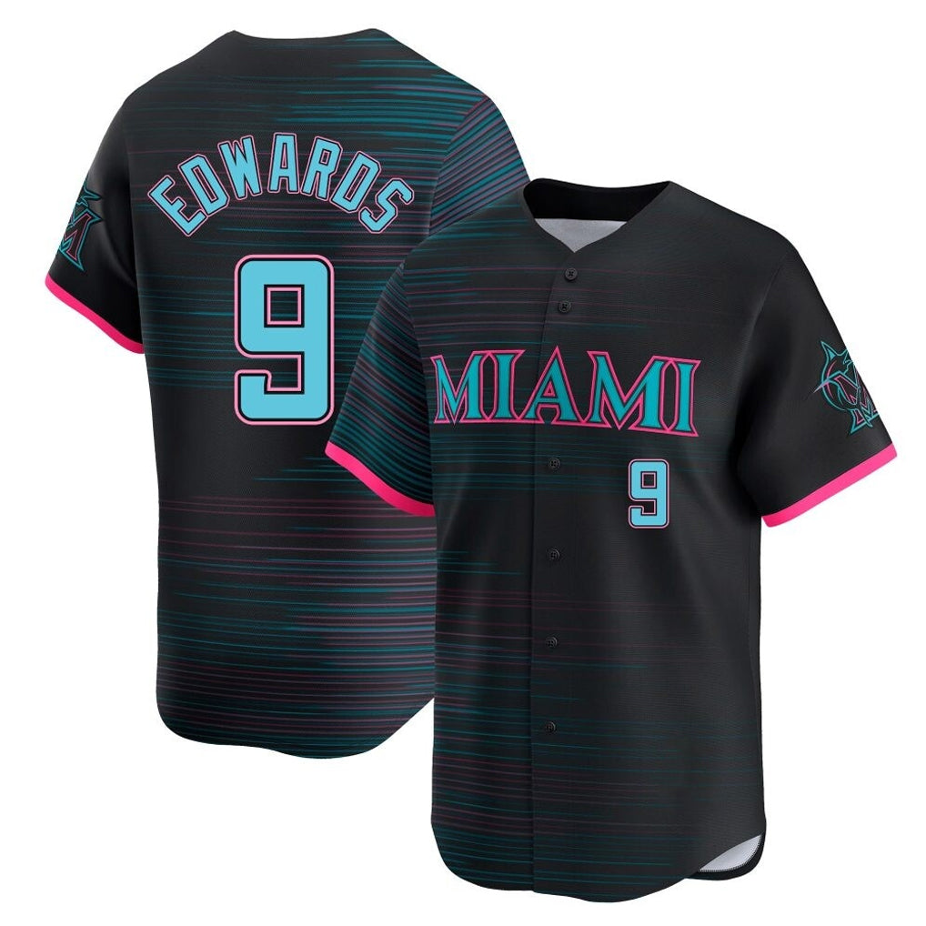 M.Marlins #9 Xavier Edwards Player Black City Connect Home Limited Gdoa Stitched Jerseys
