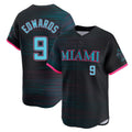 M.Marlins #9 Xavier Edwards Player Black City Connect Home Limited Gdoa Stitched Jerseys