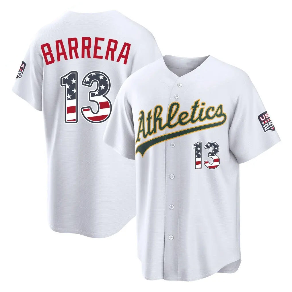 Athletics #13 Luis Barrera Player White USA 250 Fourth of July Home Game Gdoa250Ys Stitched Jerseys