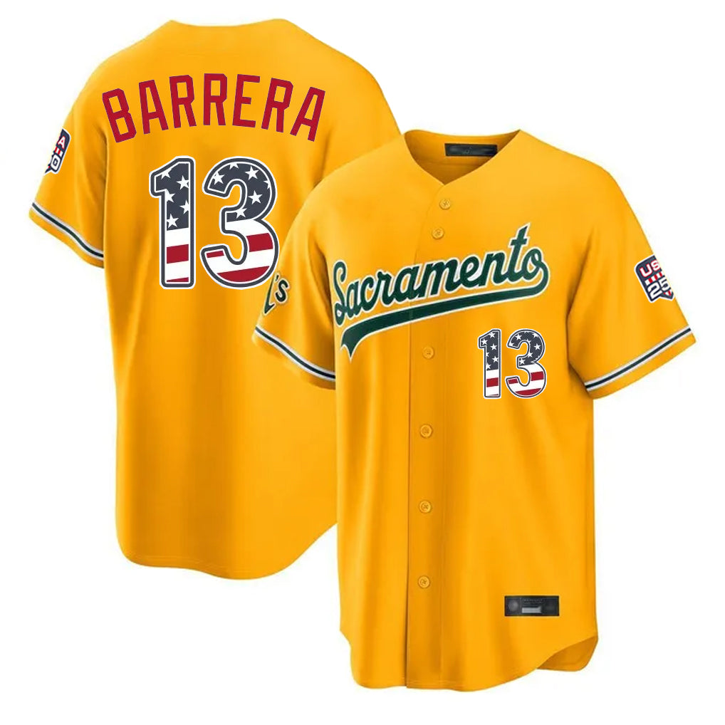 Athletics #13 Luis Barrera Player Gold USA 250 Fourth of July Home Game Gdoa250Ys Stitched Jerseys