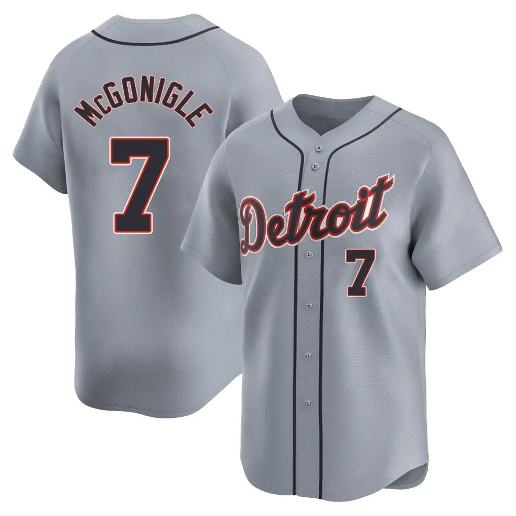 D.Tigers #7 Kevin McGonigle Player Gray Home Limited Gdoa Stitched Jerseys