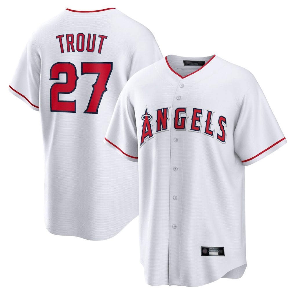 LA.Angels #27 Mike Trout Player White Home Game Gdoa Stitched Jerseys