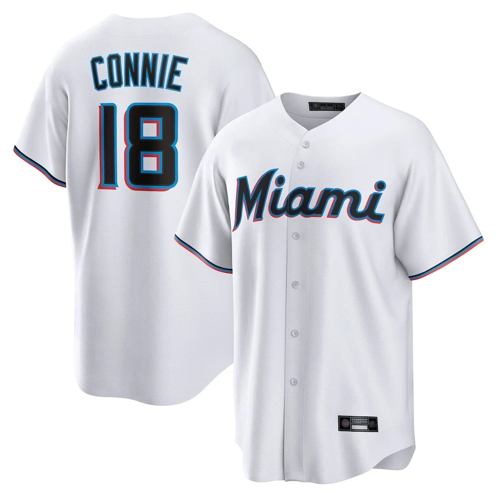 M.Marlins #18 Griffin Conine Player White  Home Game Gdoa Stitched Jerseys