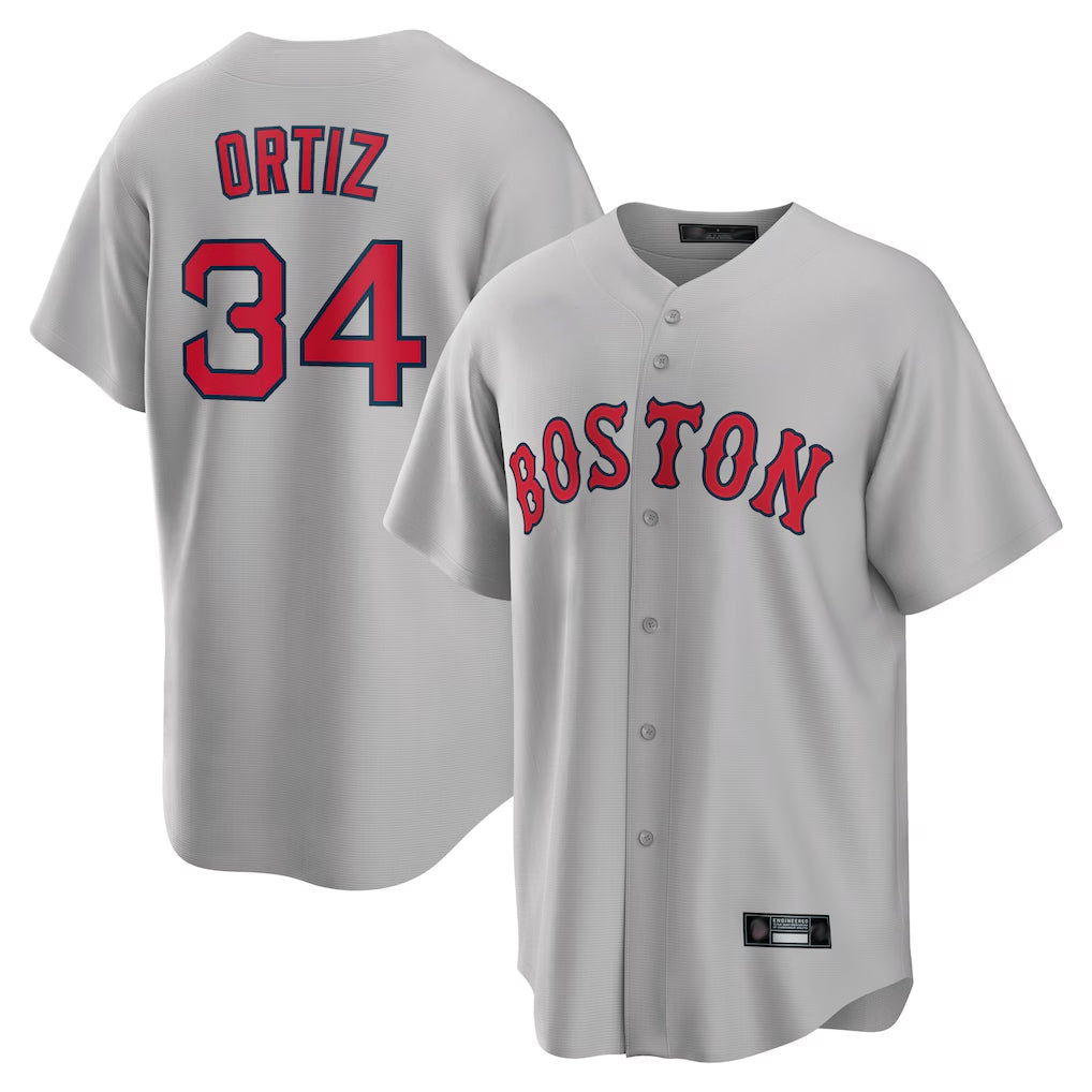 B.Red Sox #34 David Ortiz Player Gray Road Home Game Gdoa Stitched Jerseys