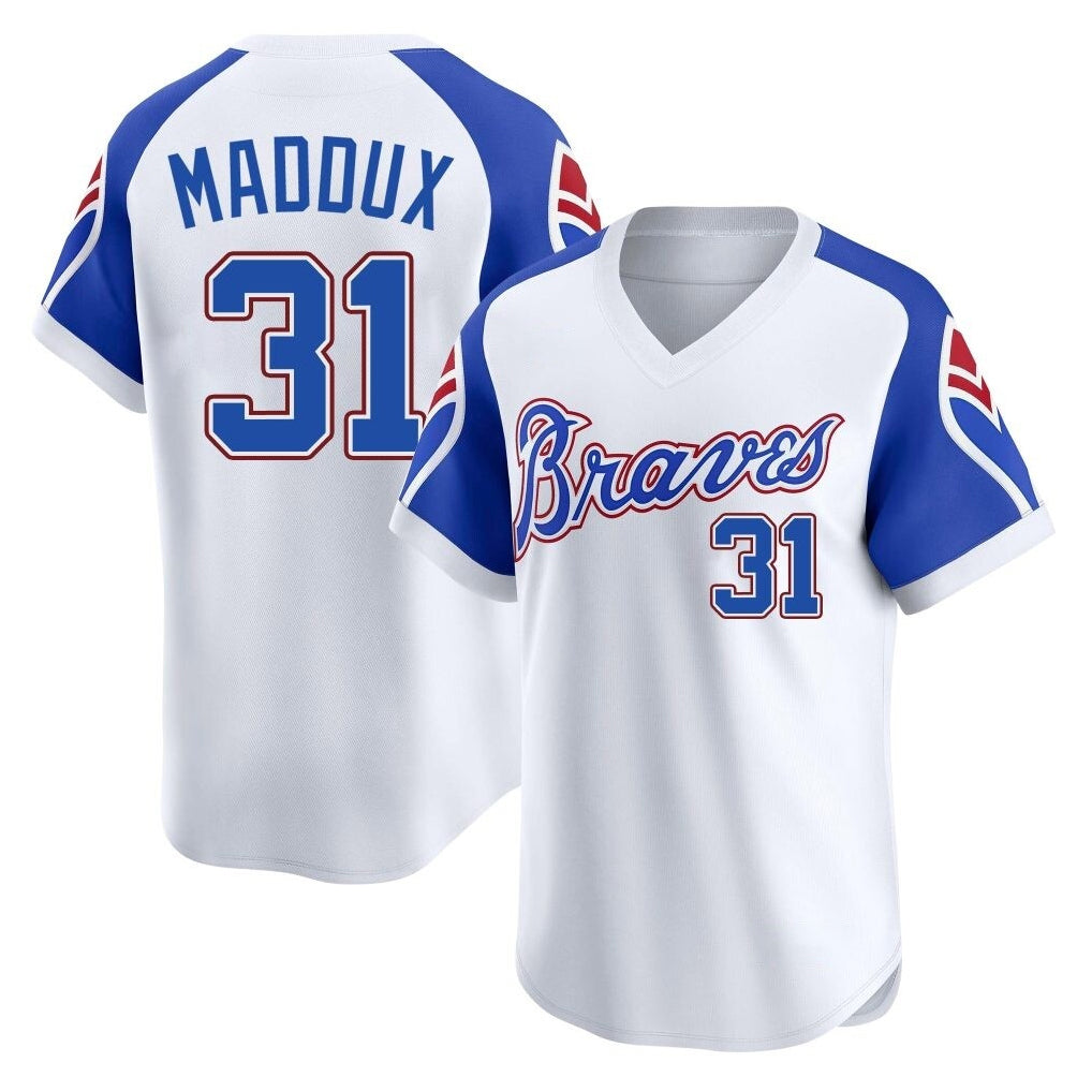 A.Braves #31 Greg Maddux Player White Throwback Cooperstown Collection T-shirt Game Gdoa Stitched Jerseys