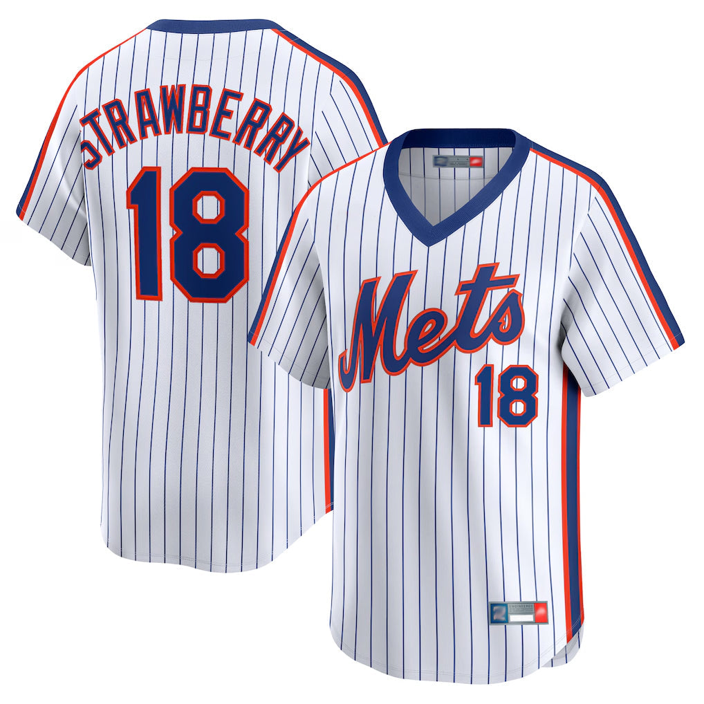 NY.Mets #18 Darryl Strawberry Player White Cooperstown Collection T-shirt Game Gdoa Stitched Jerseys