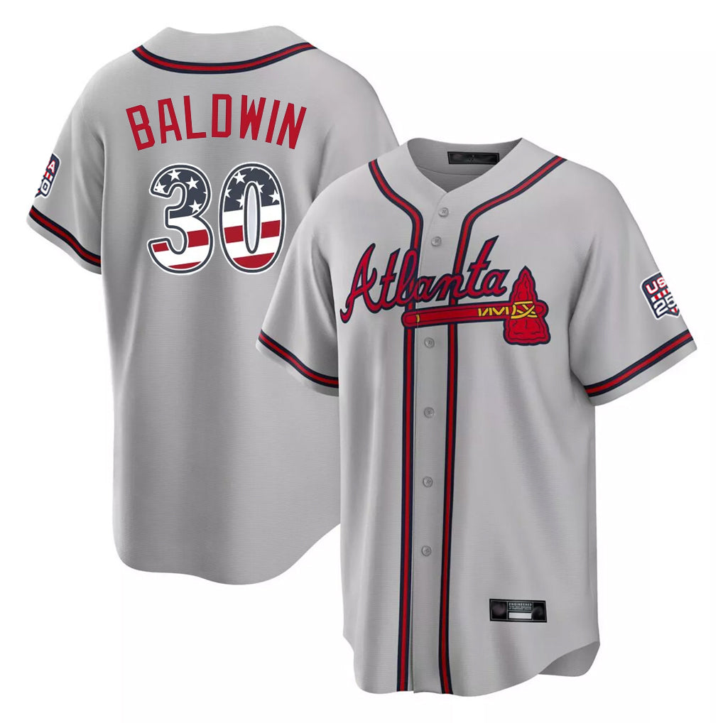 A.Braves #30 Drake Baldwin Player Gray USA 250 Fourth Of July Limited Home Game Gdoa250Ys Stitched Jerseys