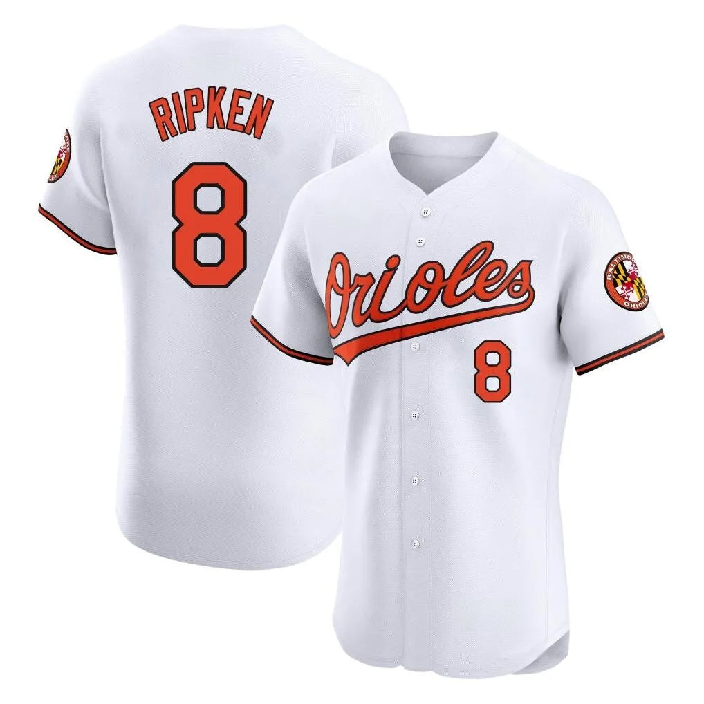 B.Orioles #8 Cal Ripken Player White Limited Elite Home Game Gdoa Stitched Jerseys