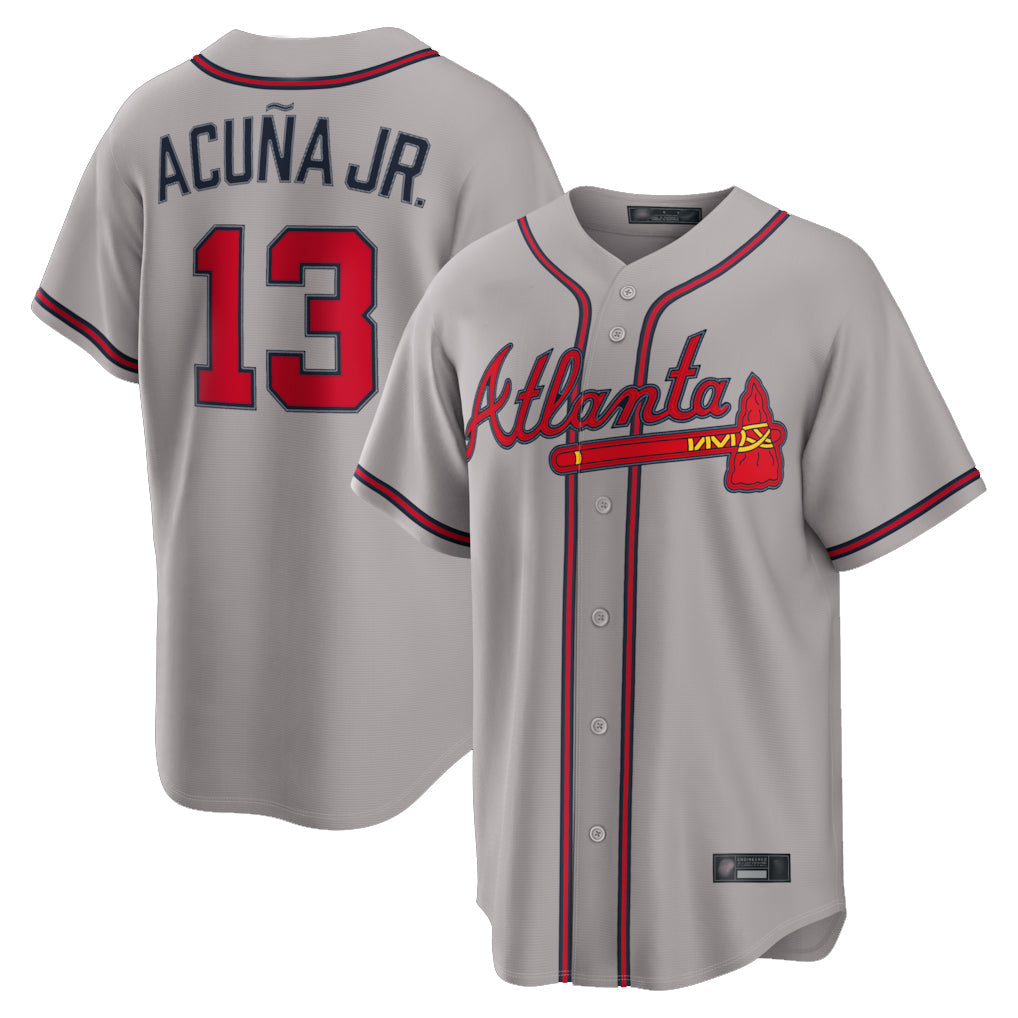 A.Braves #13 Ronald Acuna Jr Player Gray Home Game Gdoa Stitched Jerseys
