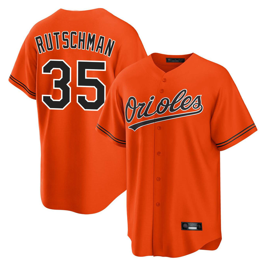 B.Orioles #35 Adley Rutschman Player Orange Home Game Gdoa Stitched Jerseys