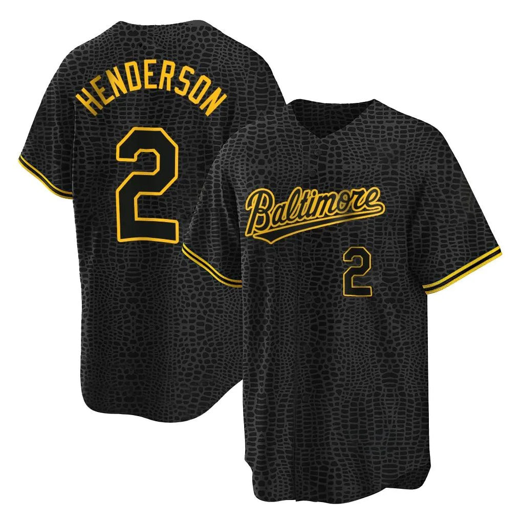 B.Orioles #2 Gunnar Henderson Player Black Snake Skin City Home Game Gdoa Stitched Jerseys
