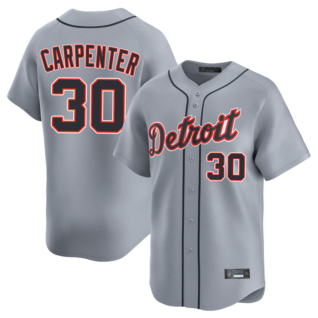 D.Tigers #30 Kerry Carpenter Player Gray Home Limited Gdoa Stitched Jerseys
