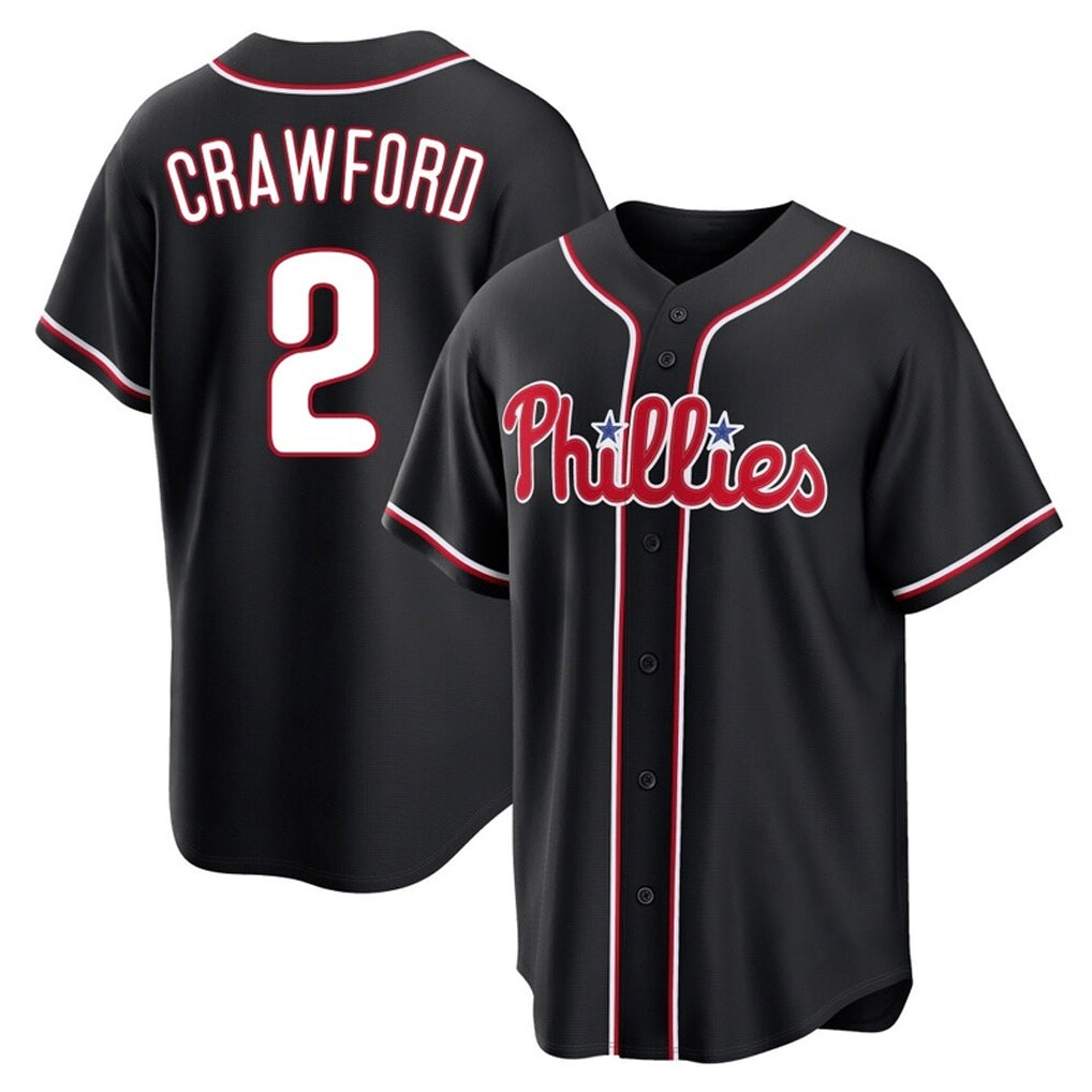 P.Phillies #2 Justin Crawford Player Black Fashion Out Home Game Stitched Jerseys