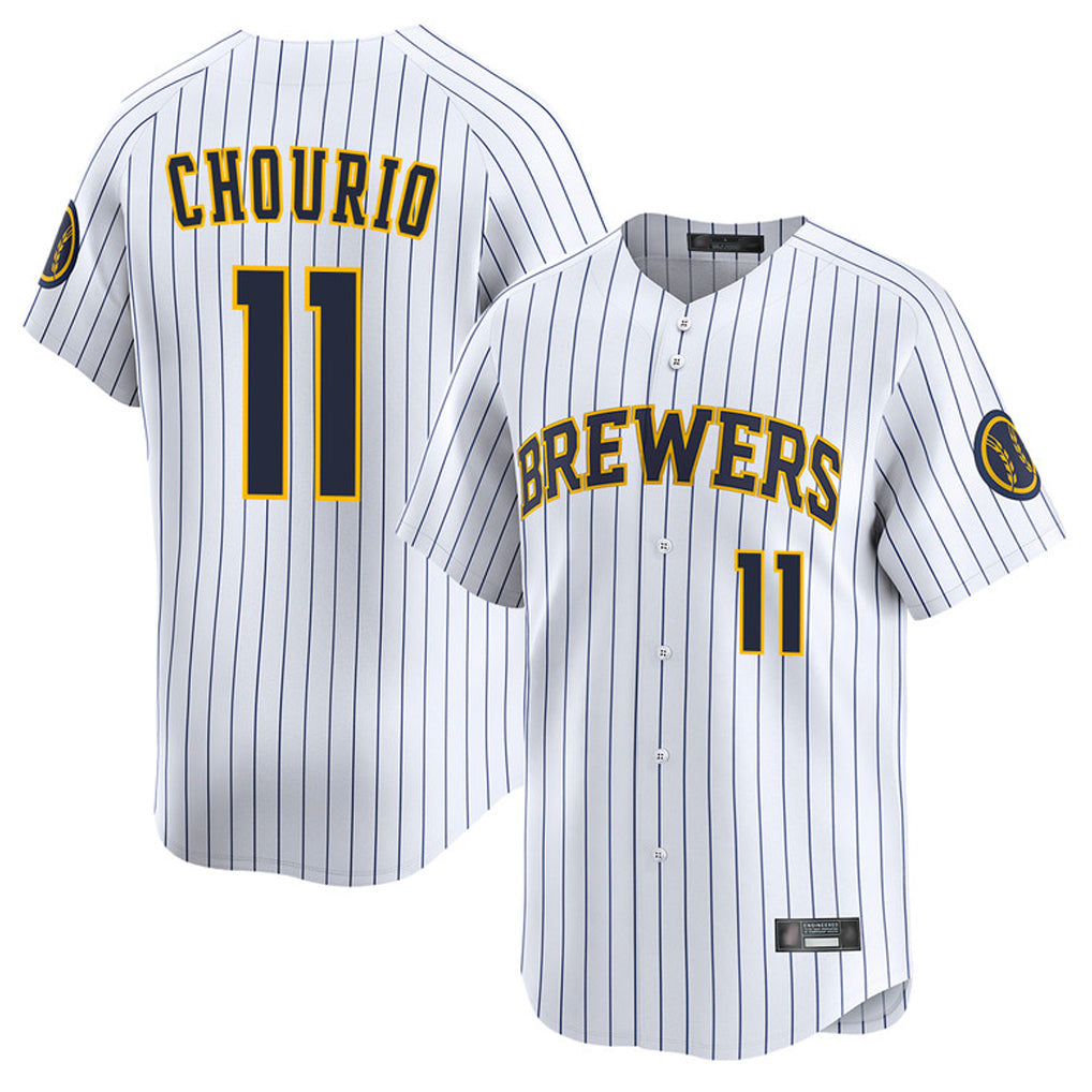 M.Brewers #11 Jackson Chourio Player White Stripes Home Limited Game Gdoa Stitched Jerseys