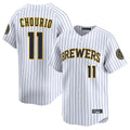 M.Brewers #11 Jackson Chourio Player White Stripes Home Limited Game Gdoa Stitched Jerseys