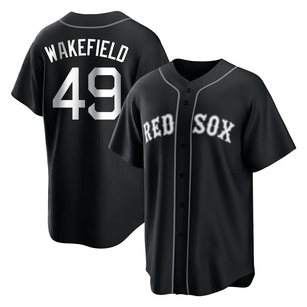 B.Red Sox #49 Tim Wakefield Player Black Home Game Gdoa Stitched Jerseys