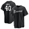 A.Braves #40 Reynaldo Lopez player Black&White Replica Stitched Jerseys