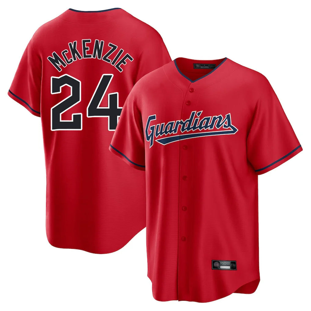 C.Guardians #24 Triston McKenzie Player Red Home Game Gdoa Stitched Jerseys