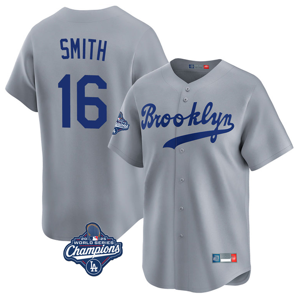 LA.Dodgers #16 Will Smith Player Gray World Series Meet Game Limited Home Gdoa Stitched Jerseys