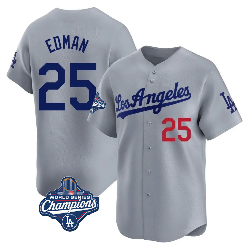 LA.Dodgers #25 Tommy Edman Player Gray World Series Meet Limited Home Gdoa Stitched Jerseys