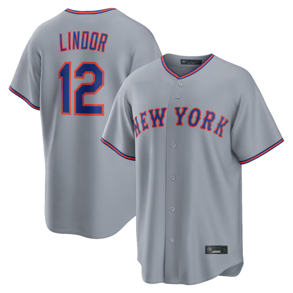 NY.Mets #12 Francisco Lindor Player Gray Road Home Game Stitched Jerseys