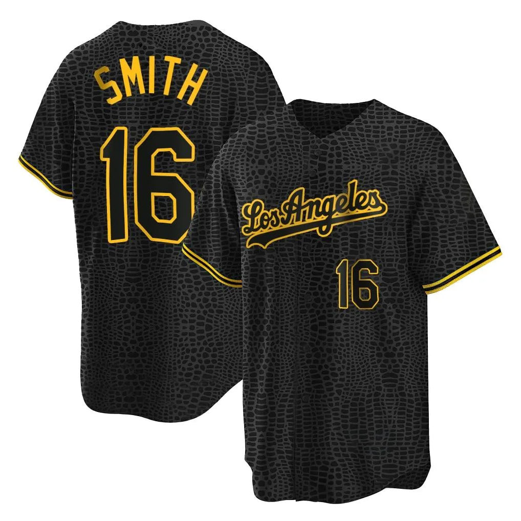 LA.Dodgers #16 Will Smith Player Black Snake Skin City Game Home Gdoa Stitched Jerseys