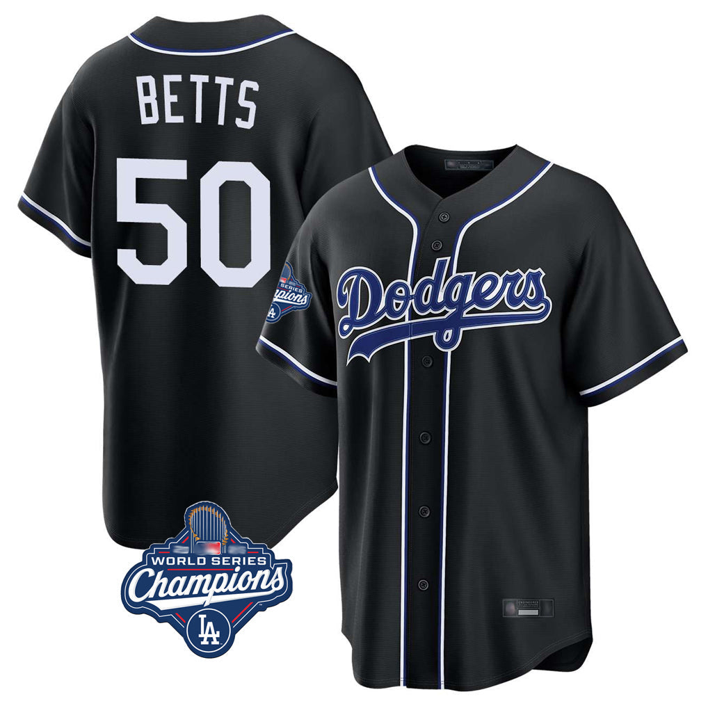 LA.Dodgers #50 Mookie Betts Player Black World Series Meet Carbon Limited Home Gdoa Stitched Jerseys