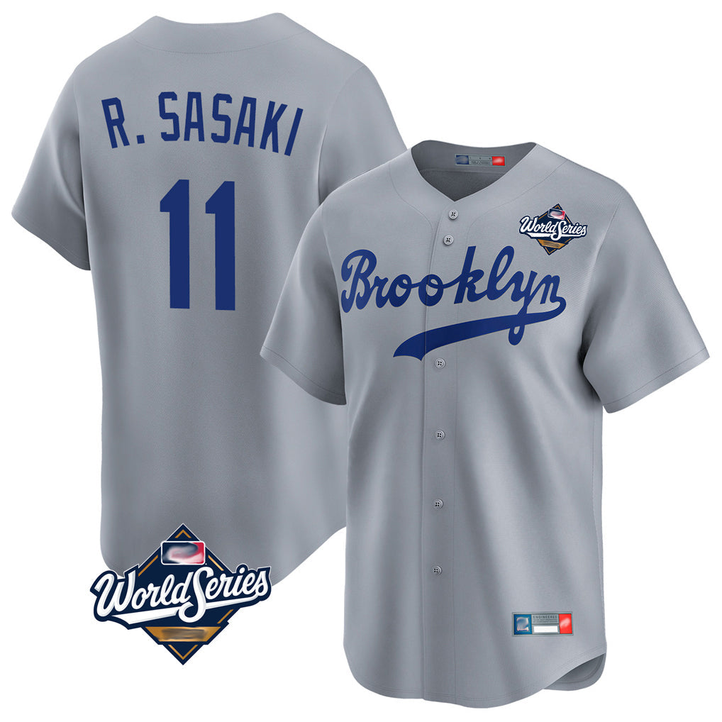 LA.Dodgers #11 Roki Sasaki Player Gray World Series Game Limited Home Gdoa Stitched Jerseys
