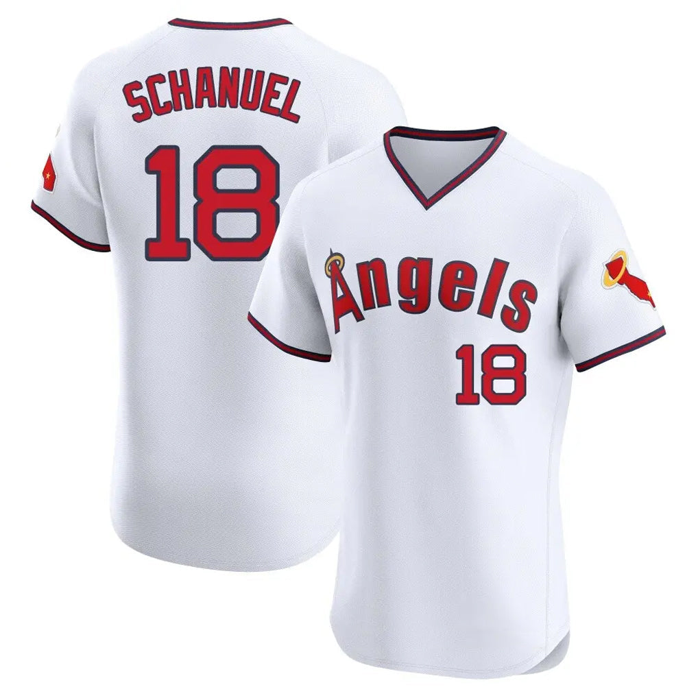 LA.Angels #18 Nolan Schanuel Player White T-shirt Home Limited Elite Gdoa Stitched Jerseys