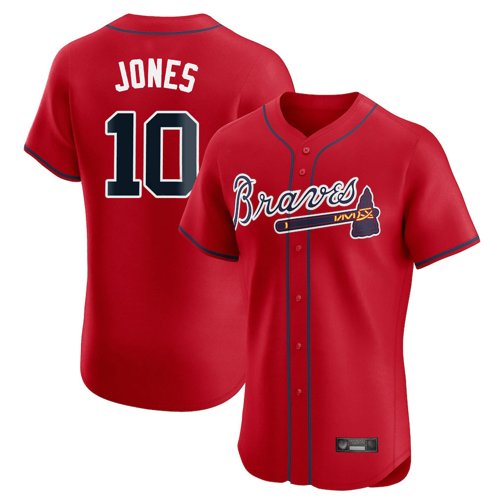 A.Braves #10 Chipper Jones Player Red Limited Elite Home Game Gdoa Stitched Jerseys