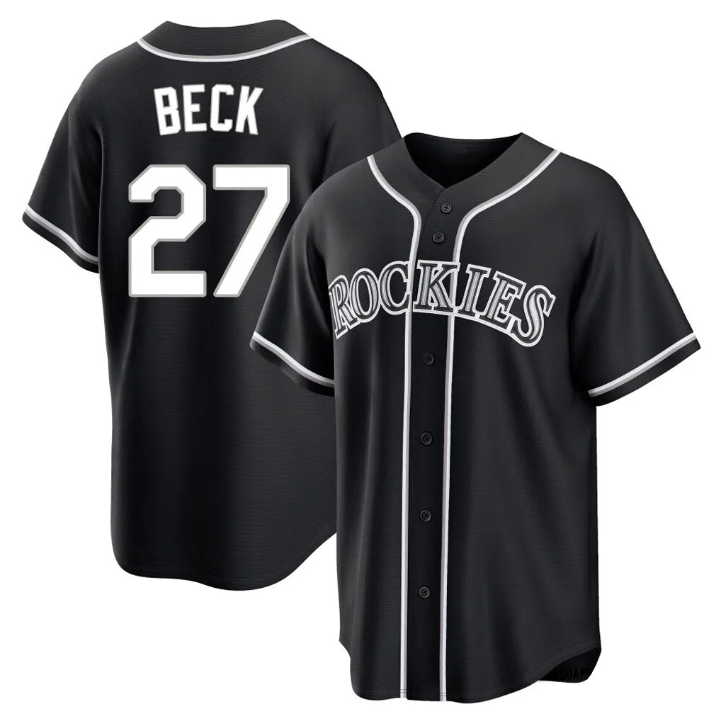 C.Rockies #27 Jordan Beck Player Black Fashion Out Home Game Gdoa Stitched Jerseys