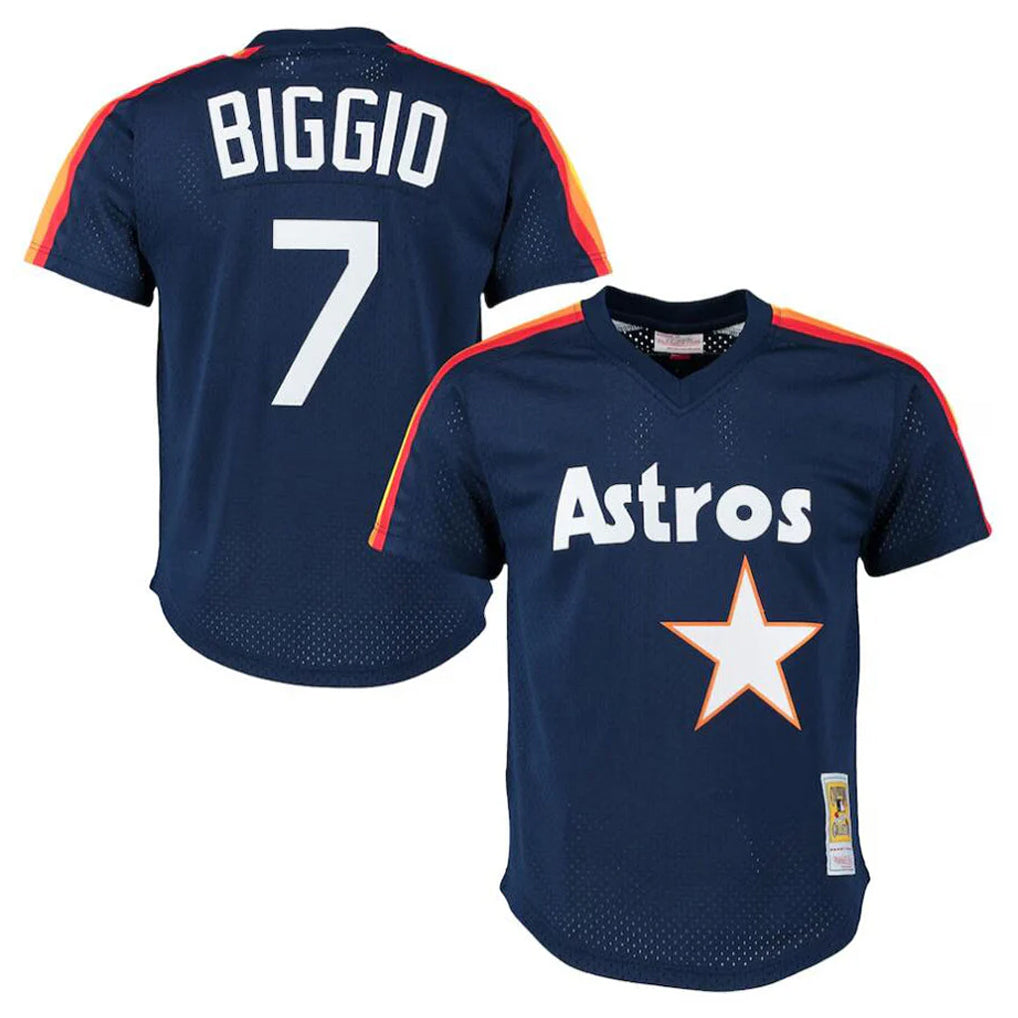H.Astros #7 Craig Biggio Player Navy Mitchell & Ness Cooperstown Mesh Limited Gdoa Stitched Jerseys