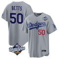 LA.Dodgers #50 Mookie Betts Player Gray World Series Game Home Gdoa Stitched Jerseys