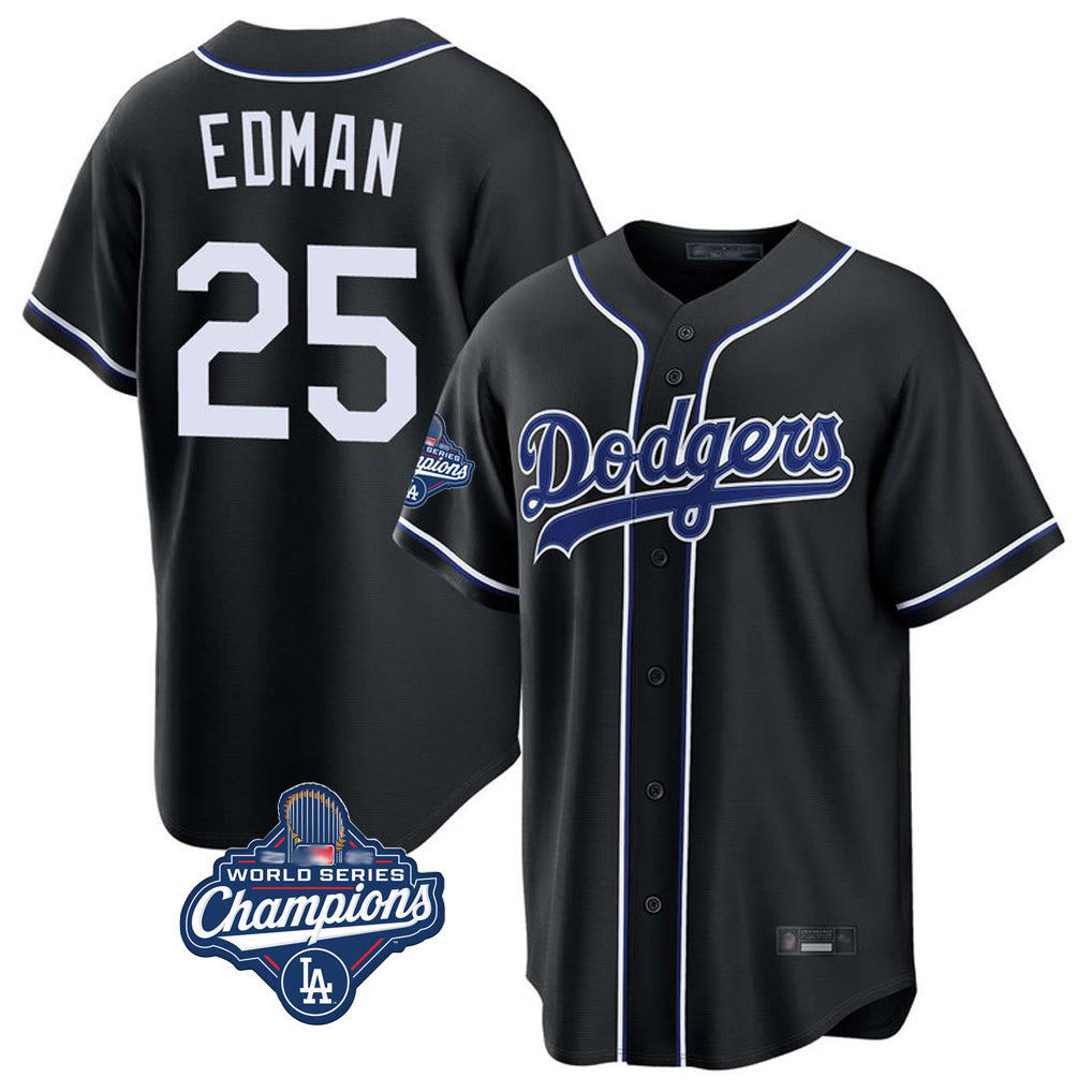 LA.Dodgers #25 Tommy Edman Player Black World Series Meet Carbon Limited Home Gdoa Stitched Jerseys