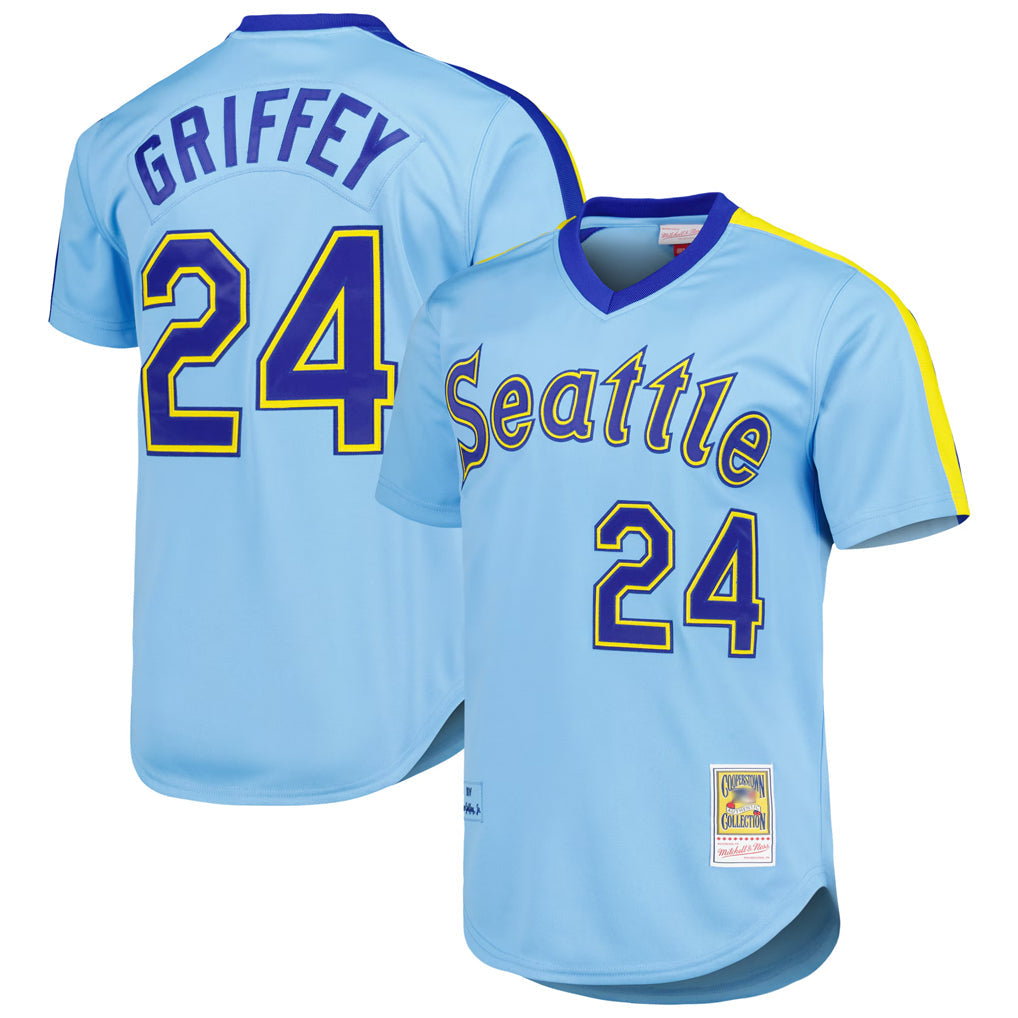 S.Mariners #24 Ken Griffey Jr Player Light Blue Mitchell & Ness Cooperstown Collection Game Stitched Jerseys